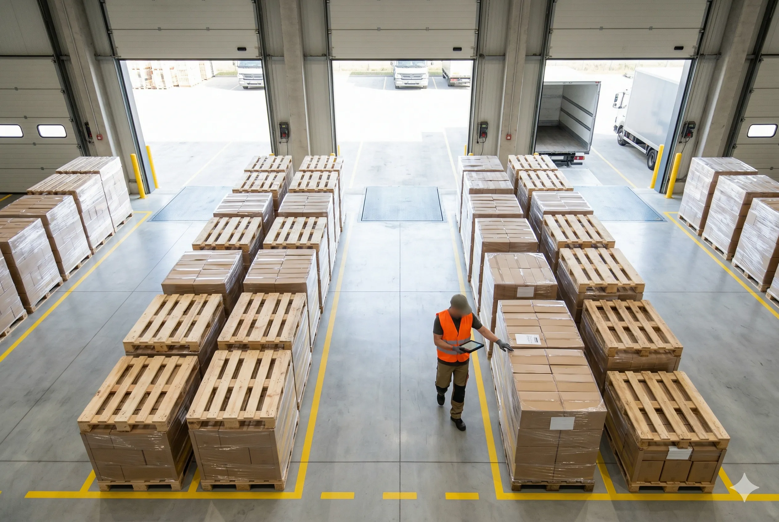 Skladiščna rampa z urejenimi europaletami